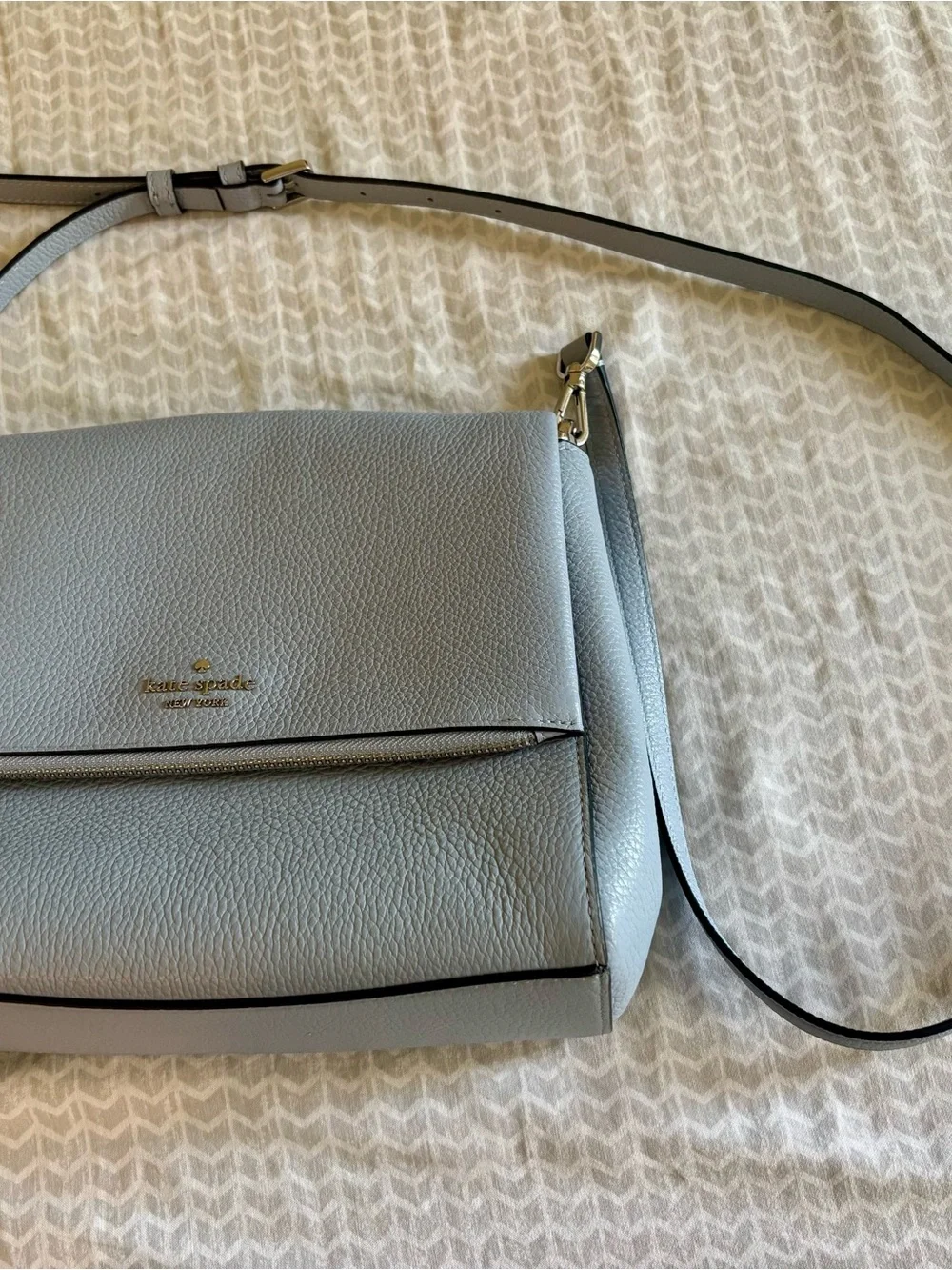kate spade Light Gray Pebbled Leather Crossbody with Gold Logo